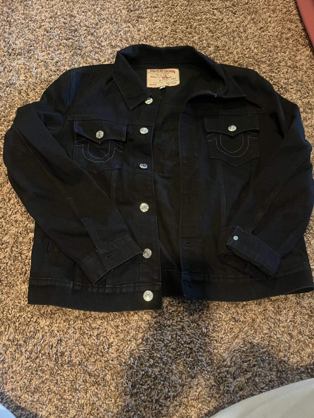 True Religion World Tour Black Denim Trucker Jacket Men's Medium NWT